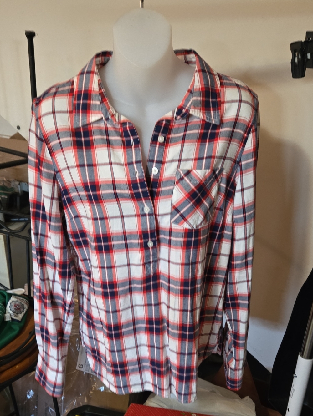 Tommy Hilfiger Women's Red & Navy Plaid Button-Up Shirt